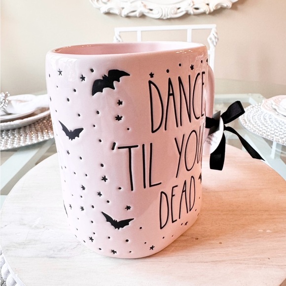 🖤 DANCE TIL YOUR DEAD Pink Skeleton + Bat Rae Dunn Halloween Mug NEW - Picture 7 of 7